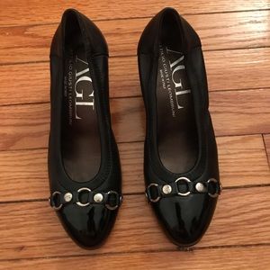 AGL  Black Leather Cap Top Pumps Size Euro 35